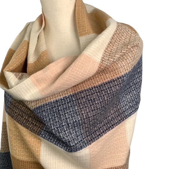 Cashmere Wool Blend Multi-color Plaid Shawl - Picture 2 of 7